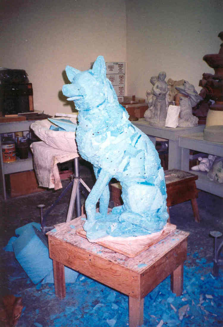 Initial Wolf shape carved from the styrofoam.